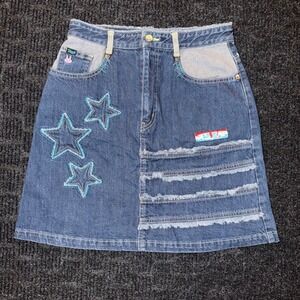 Angel Blue Denim Mini Skirt Womens L Blue Good Star Applique Harajuku J-Fashion